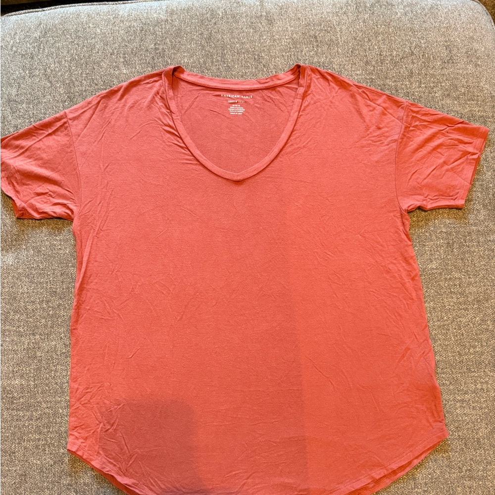 American Eagle Outfitters Coral V-Neck Tee
